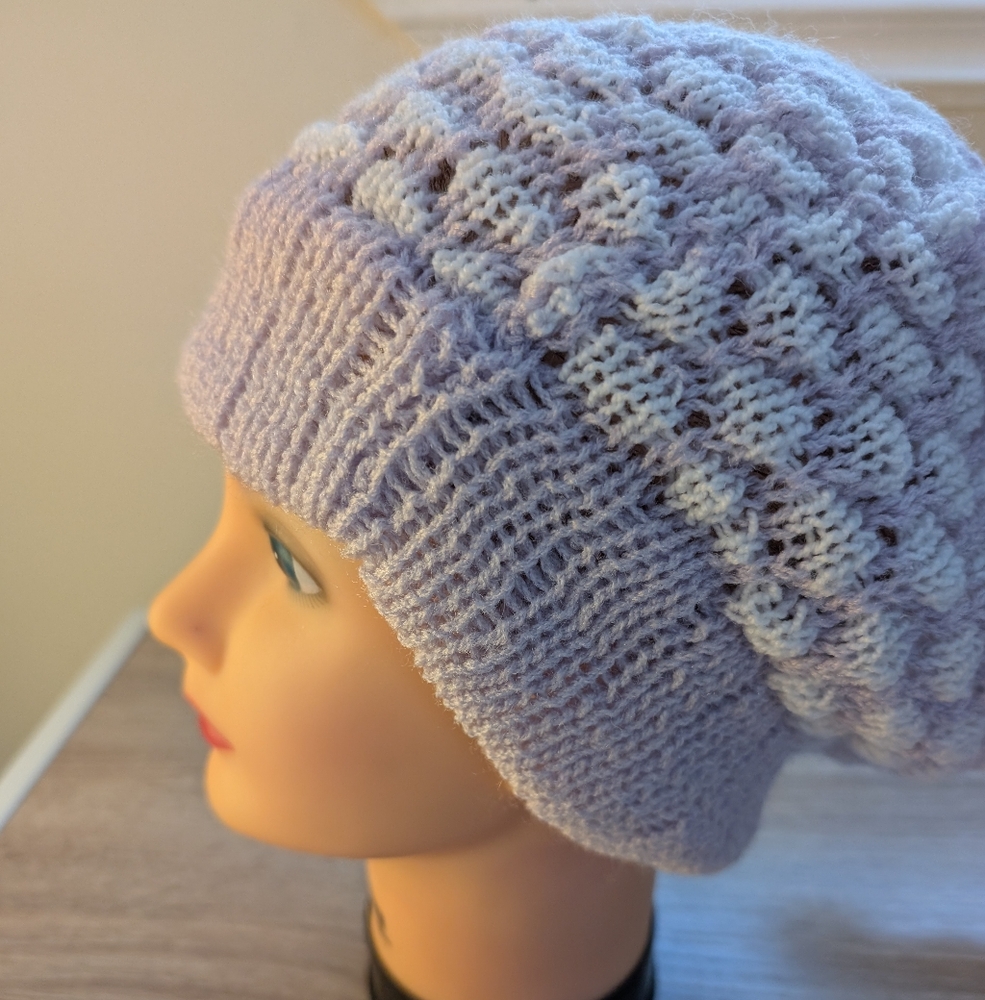 Purple Bubble Hat/Beanie, machine knit in the USA w acrylic yarn, One Size